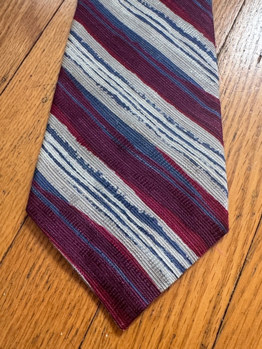Bally Red and Blue Diagonal Stripe Silk Tie